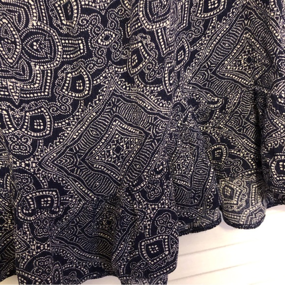 PrimarkAtmosphere Navy White Print Peasant Neck Ruffled Edge Mini Blouse Size 14 - Picture 3 of 4